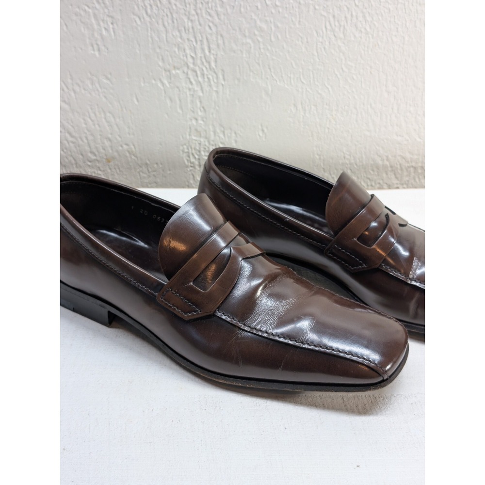 Prada Men's Dress Shoes Square Toe Penny Loafer Brown Leather Sz 7 - Picture 2 of 15